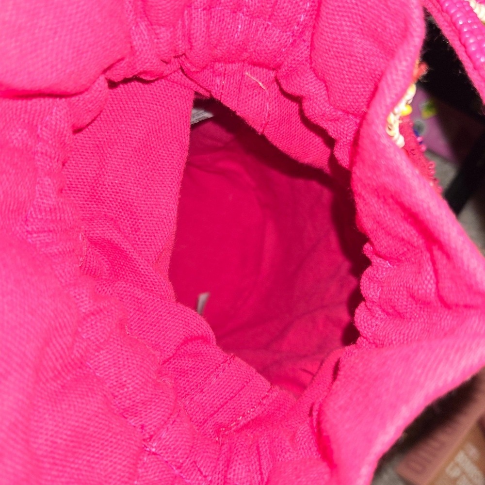 Handcrafted in India Beaded Parrot Sloth Bucket Bag Small Pink New Tropical Boho - Picture 9 of 10